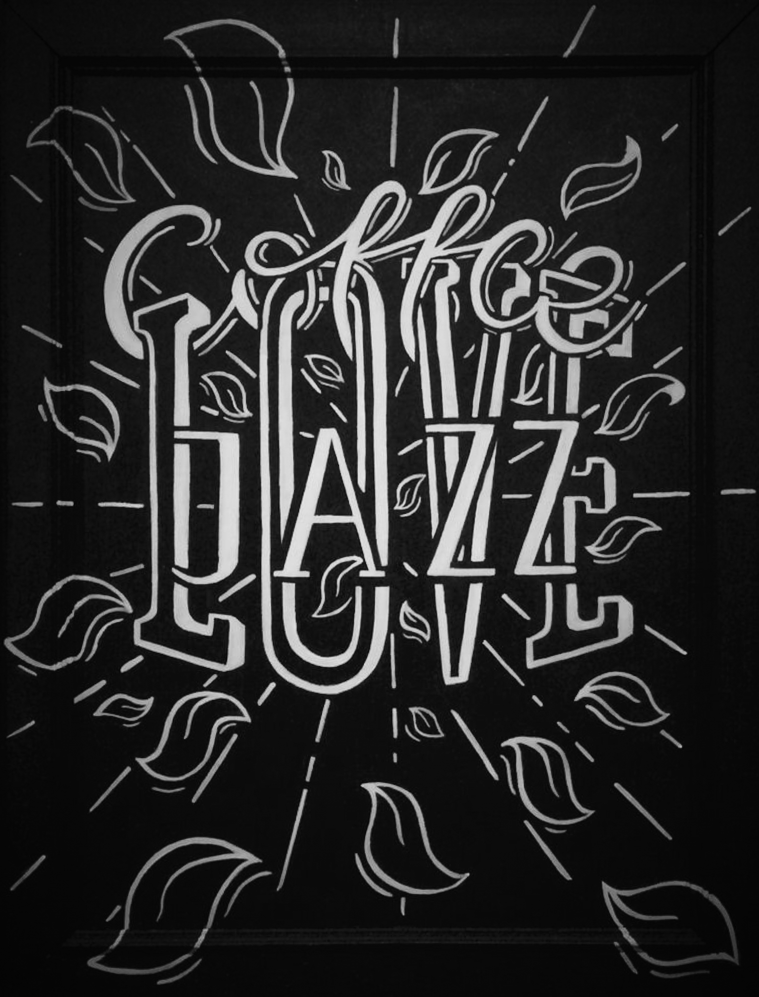 Coffee Love Jazz, lettering pintado sobre madera.